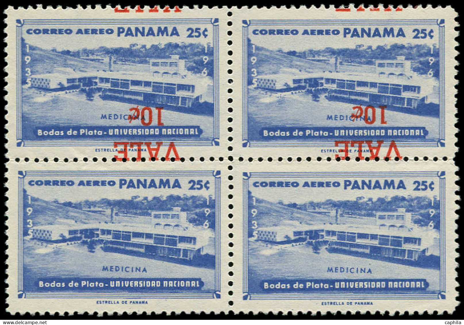 PANAMA Poste Aérienne ** - 281, Bloc De 4, 2 Exemplaires Surcharge Renversée Tenant à 2 Exemplaires Sans Surcharge: Méde - Panama
