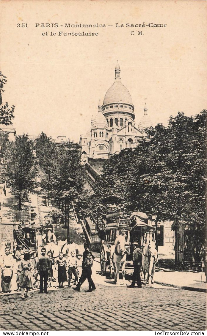 FRANCE - Paris - Montmartre - Le Sacré Cœur Et Le Funiculaire - Vue Au Loin - Des Gens - Voiture -Carte Postale Ancienne - Sacré Coeur