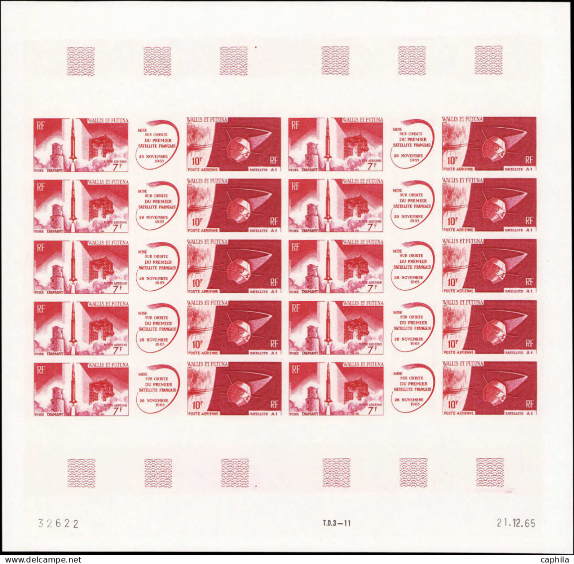 COLONIES SERIES Poste Aérienne ** - 1966, Fusée Diamant, Exceptionnel Ensemble De 7 Feuilles Entières Non Dentelées Dom- - Unclassified