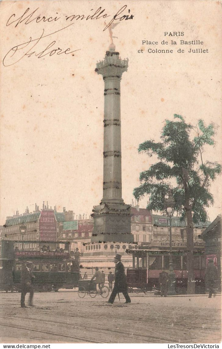 FRANCE - Paris - Place De La Bastille Et Colonne De Juillet - Vue Générale - Animé - Carte Postale Ancienne - Plätze