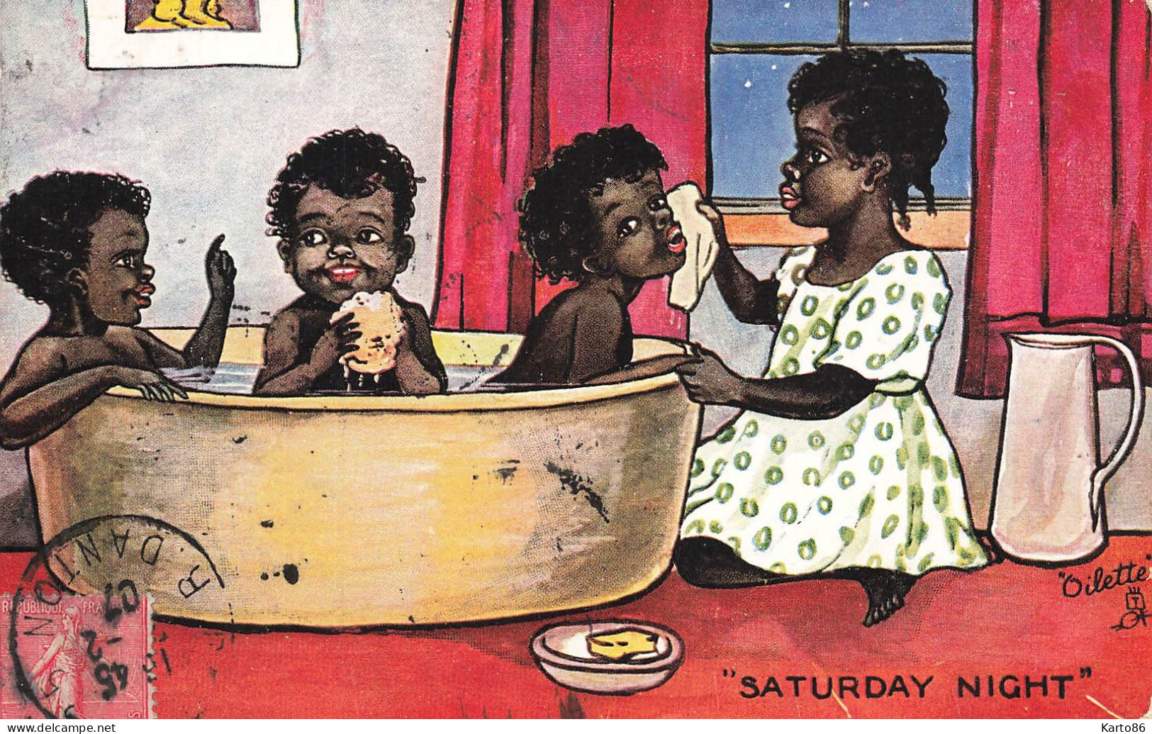 Négritude * CPA Illustrateur Oilette Raphael Tuck & Sons * Enfants * éthnique Ethnic Ethno Black Nègre * Bain Baignoire - África