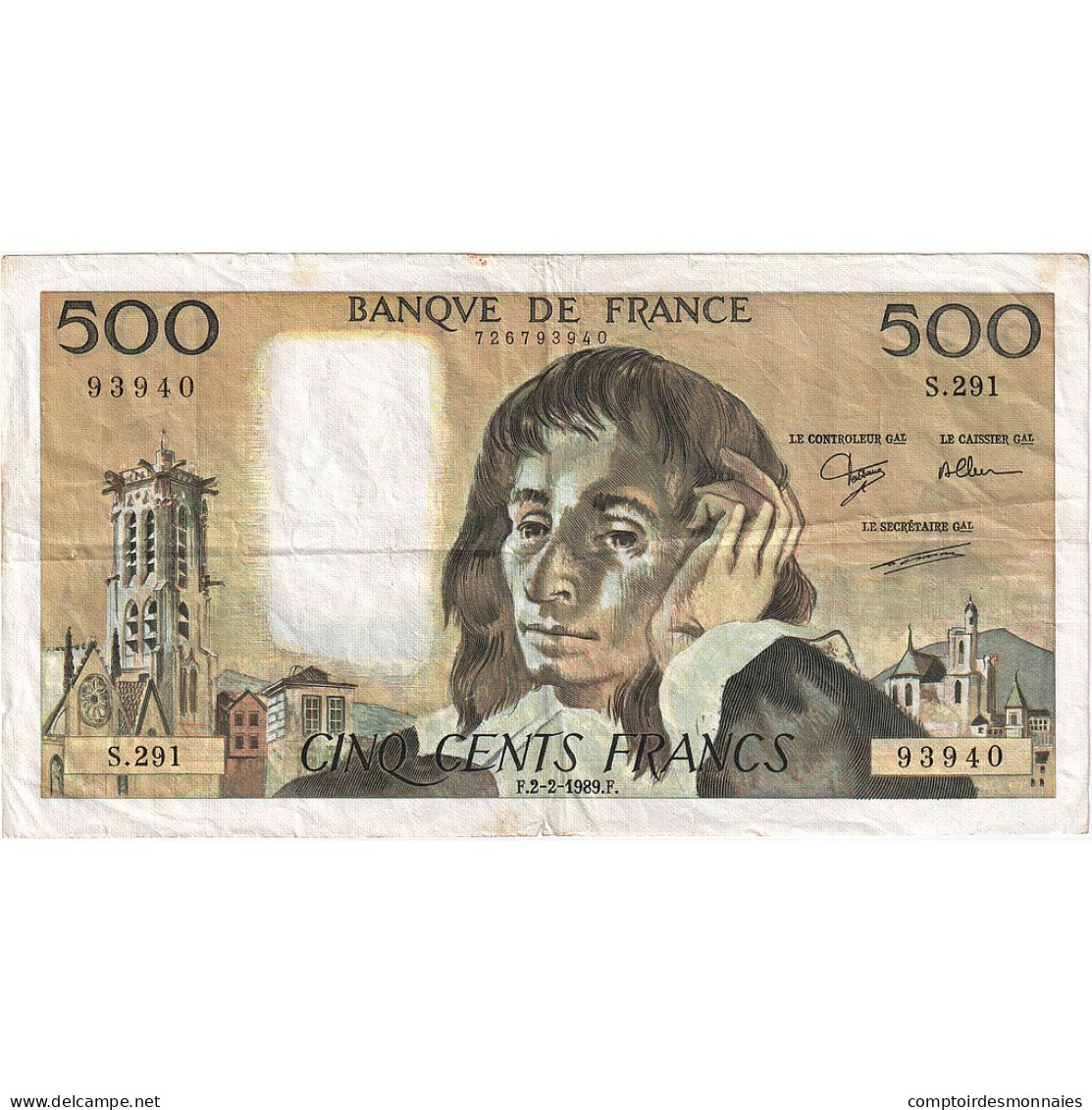 France, 500 Francs, Pascal, 1989, S.291, TTB, Fayette:71.40, KM:156g - 500 F 1968-1993 ''Pascal''