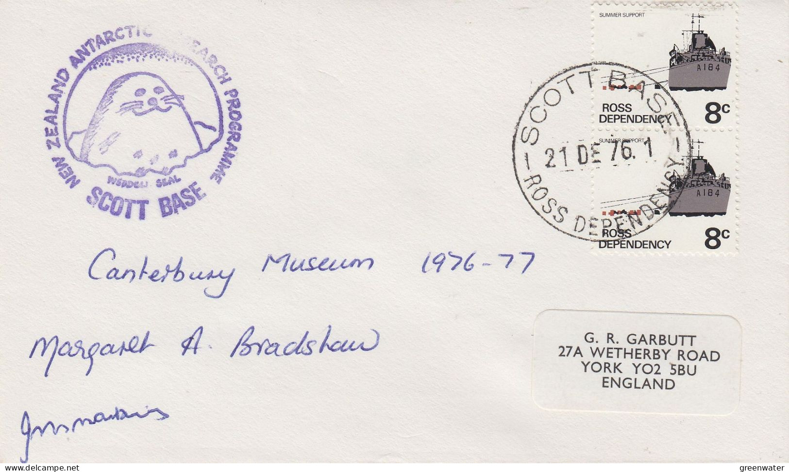 Ross Dependency  Ca NZ Antarctic Research  Canterbury Museum 2 Signatures Ca Scott Base 21 DE 1976 (ZO231) - Basi Scientifiche