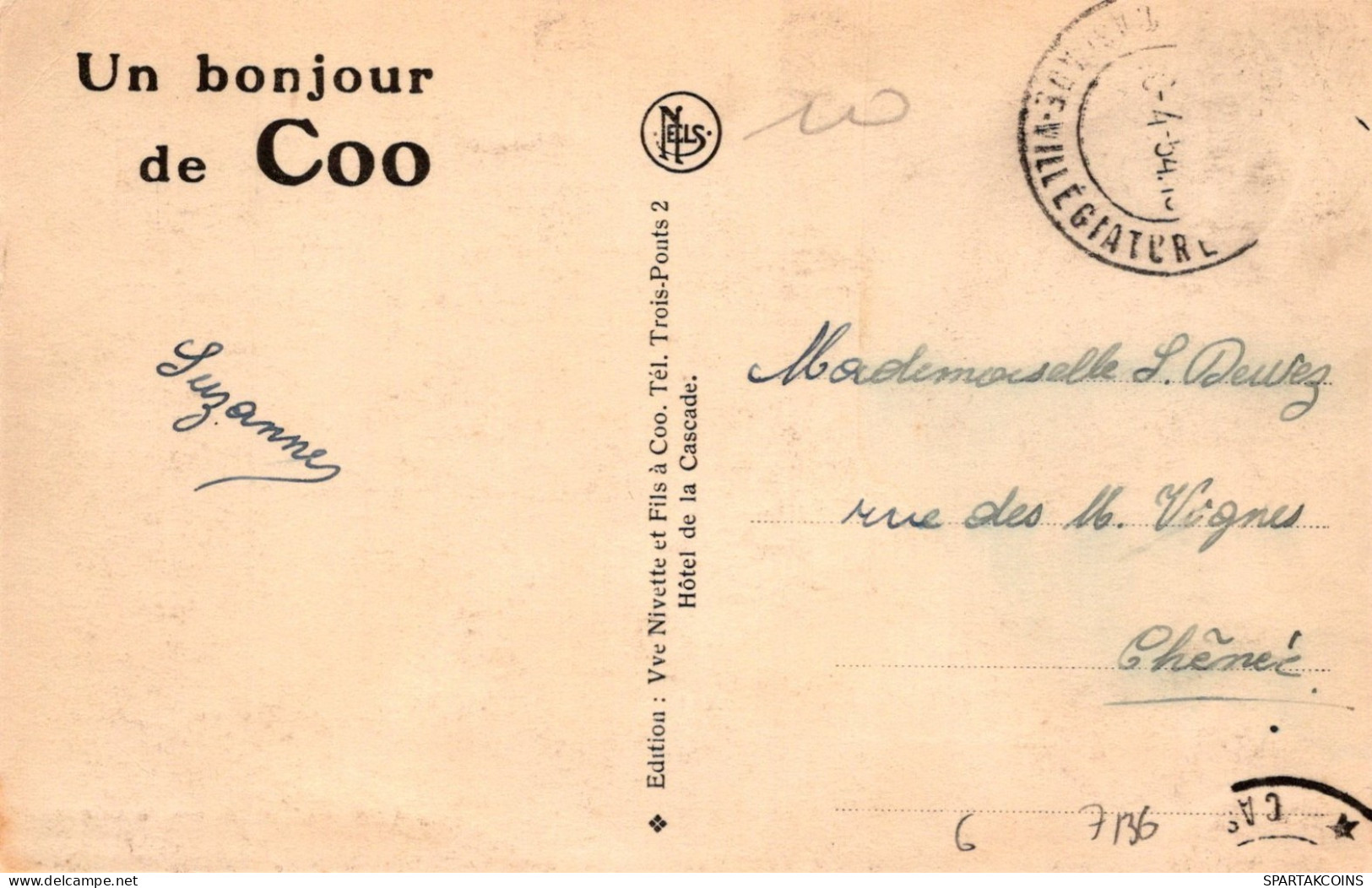 BELGIQUE CASCADE DE COO Province De Liège Carte Postale CPA #PAD064.A - Stavelot