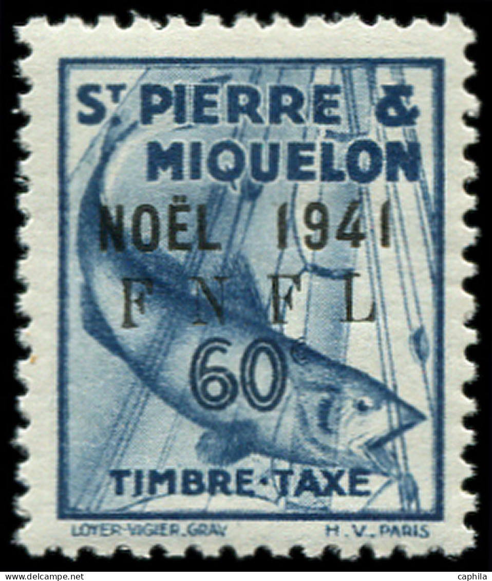 SAINT PIERRE & MIQUELON Taxe ** - 48, Noël 1941, Signé Calves: 60c. Morue - Cote: 165 - Impuestos