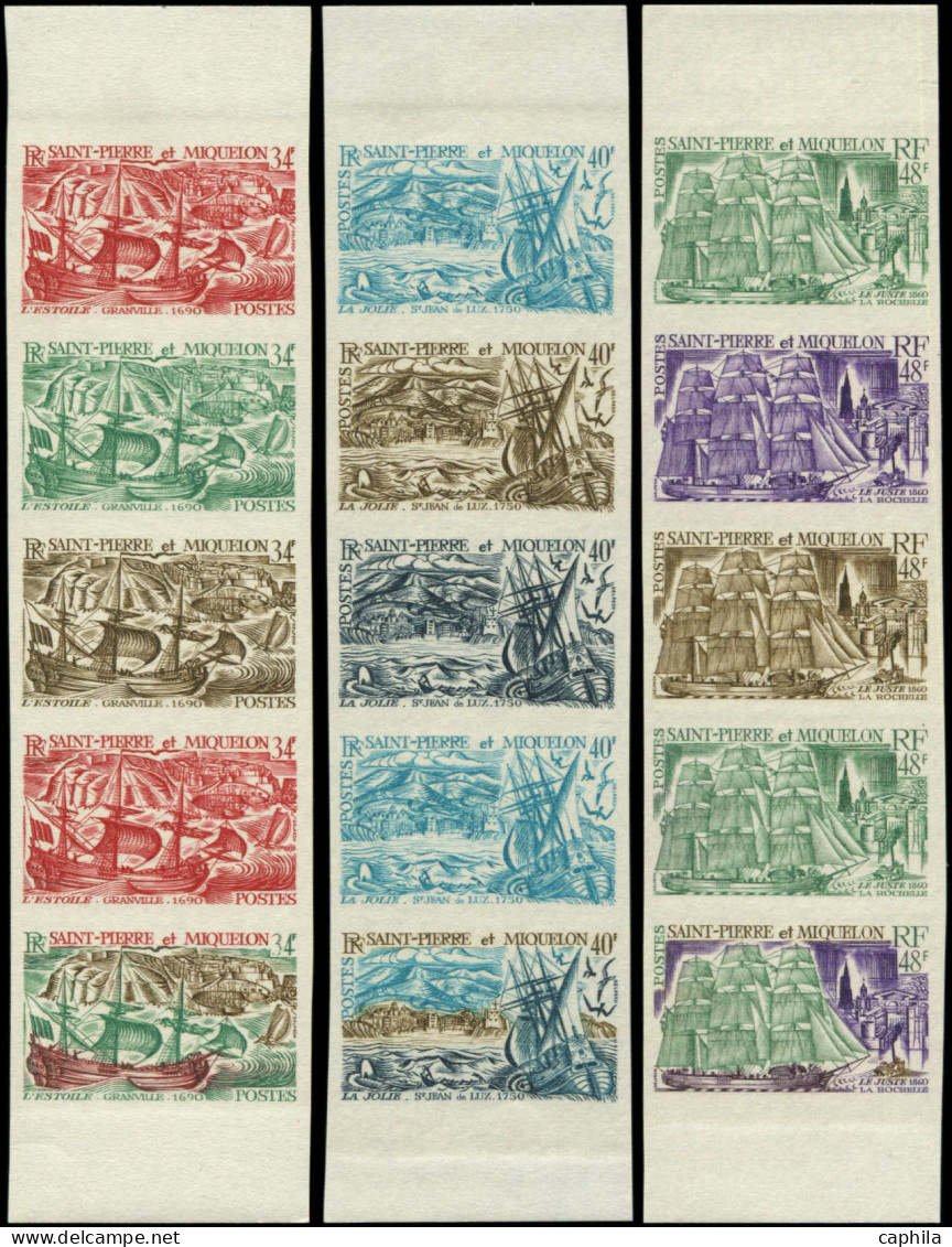 SAINT PIERRE & MIQUELON Poste ** - 395/97, 3 Bandes De 5 Essais De Couleur Dont Polychromes: Bateaux Anciens (Maury) - C - Unused Stamps