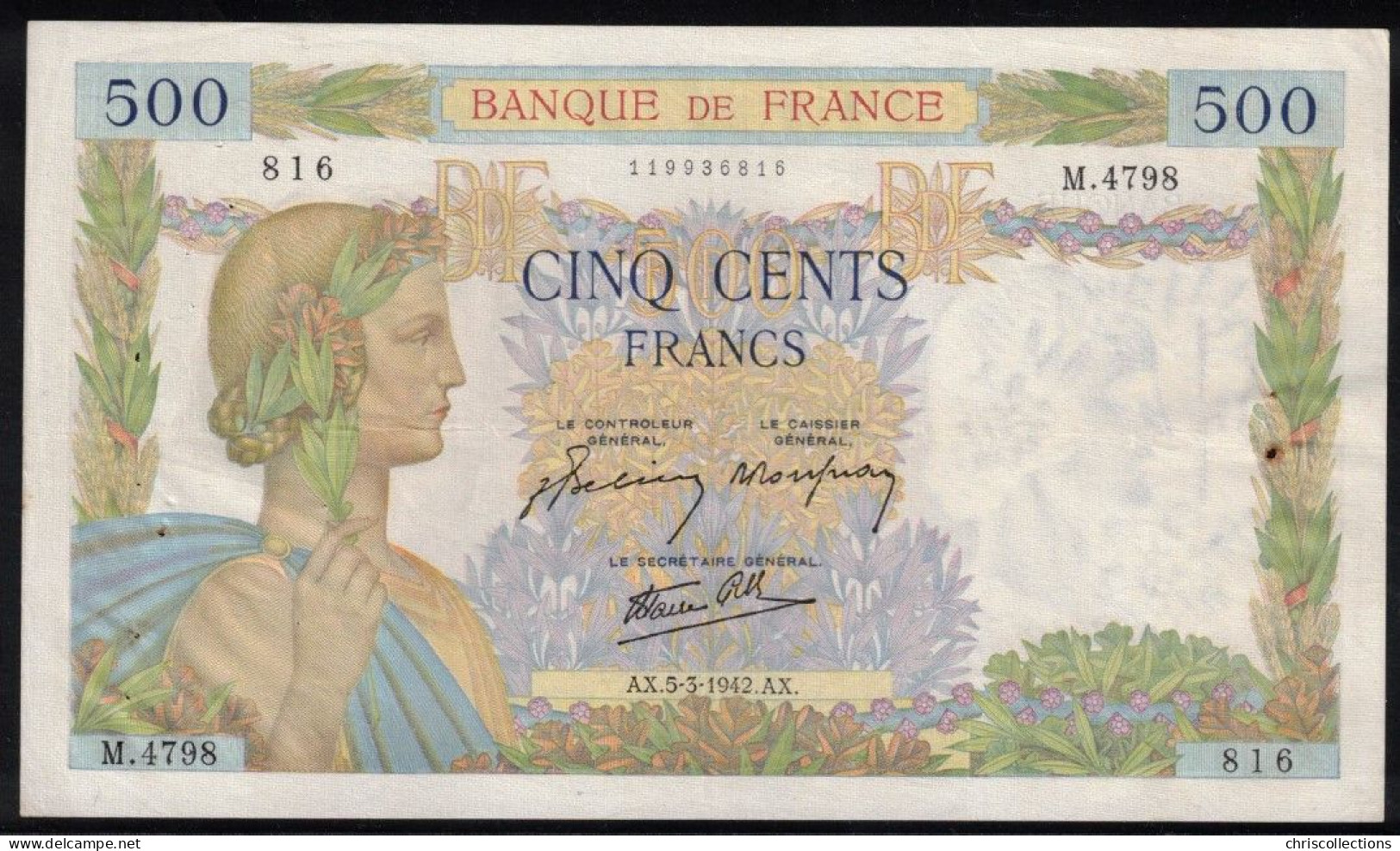 FRANCE - Billet Français - 500F La Paix - F : 32/30 -  5.3.1942 - TTB - 500 F 1940-1944 ''La Paix''