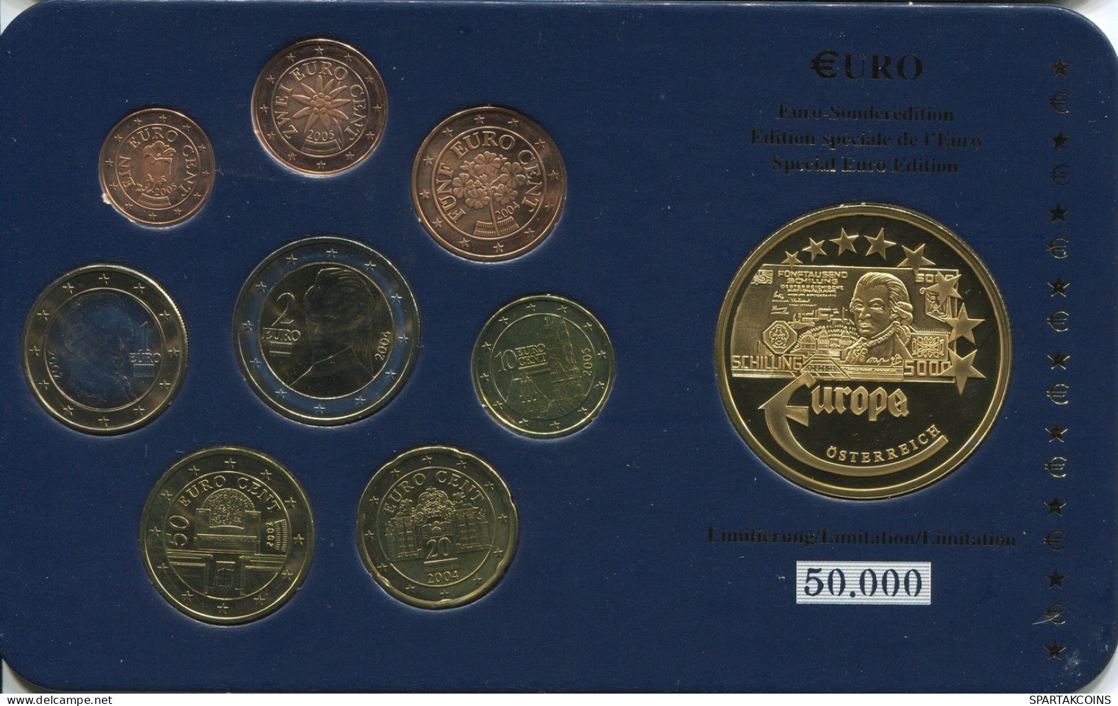AUSTRIA 2002-2005 EURO SET + MEDAL UNC #SET1235.16.U.A - Austria