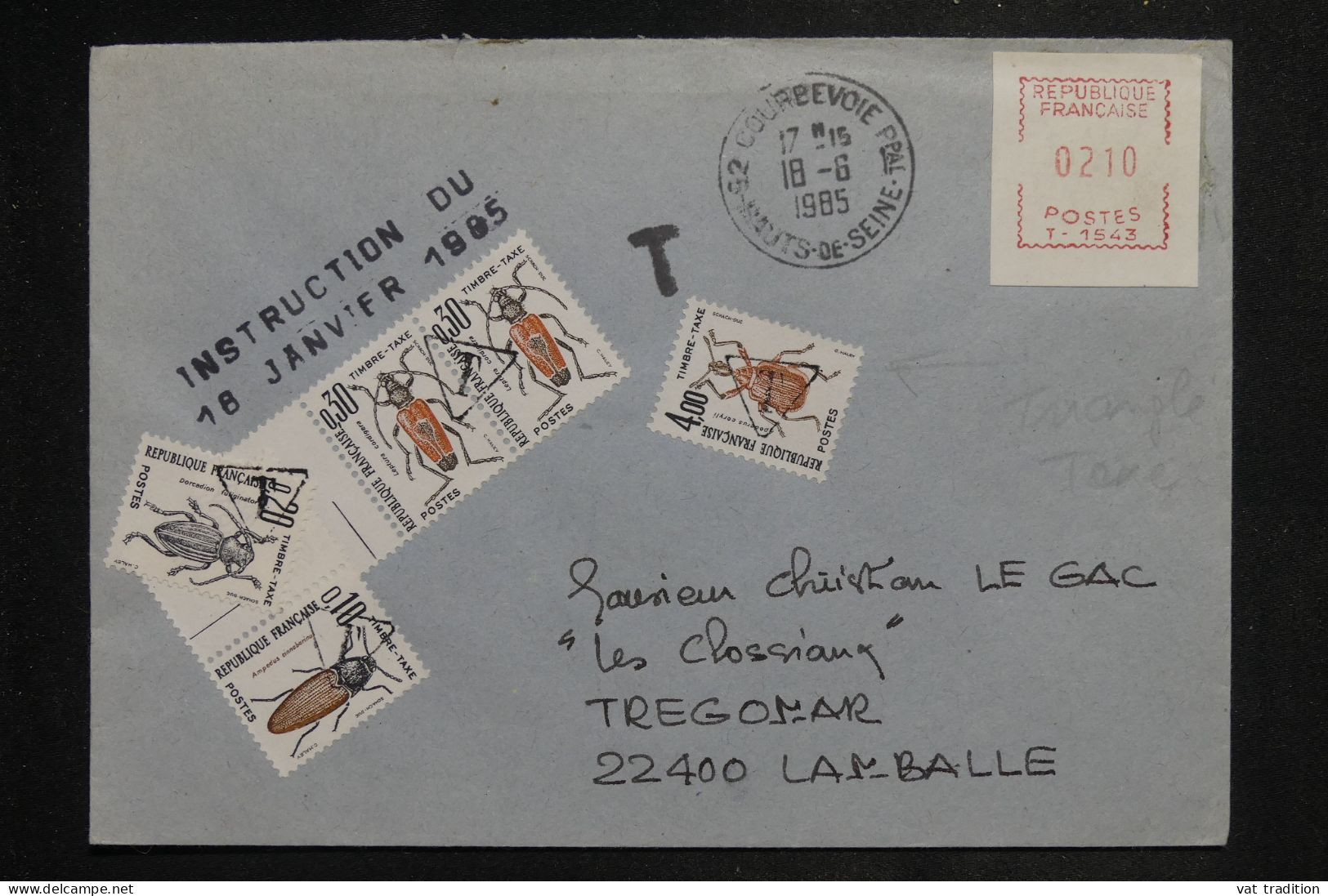 FRANCE - Taxes Sur Enveloppe De Courbevoie Pour Lamballe En  1985 - L 150795 - 1960-.... Covers & Documents