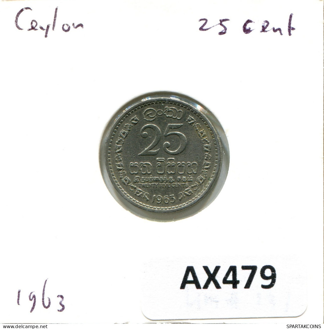 25 CENTS 1963 SRI LANKA Ceylon Münze #AX479.D.A - Andere - Azië