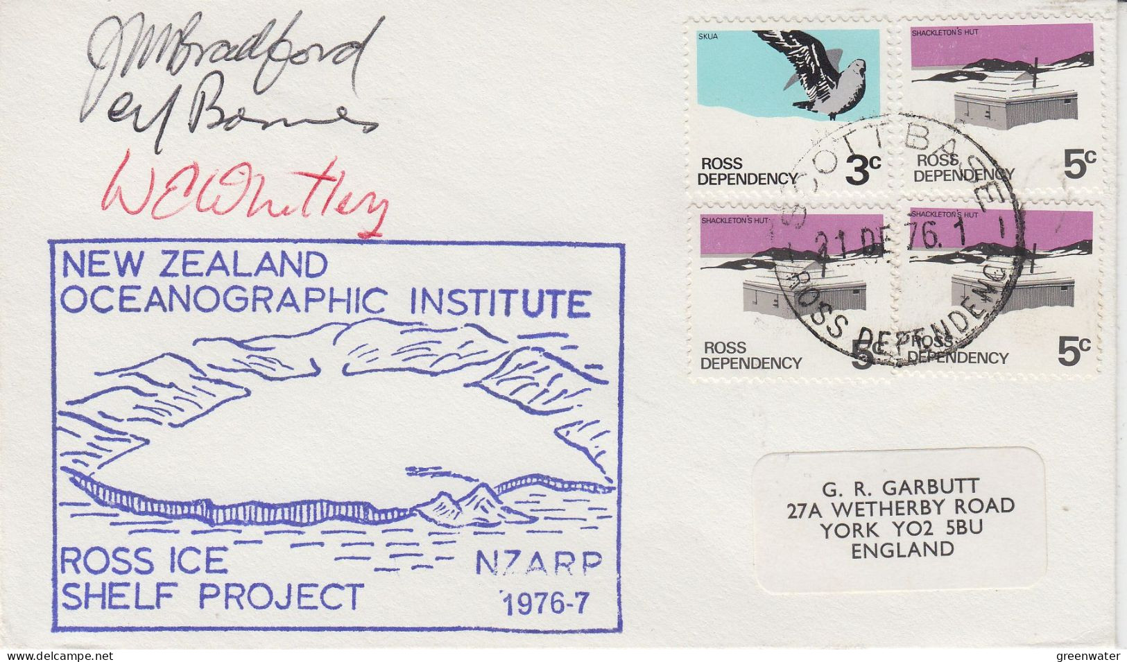 Ross Dependency  Ca NZ Oceanographic Institute Ross Ice Shelf 3 Signatures Ca Scott Base 21 DE 1976 (ZO234) - Forschungsstationen