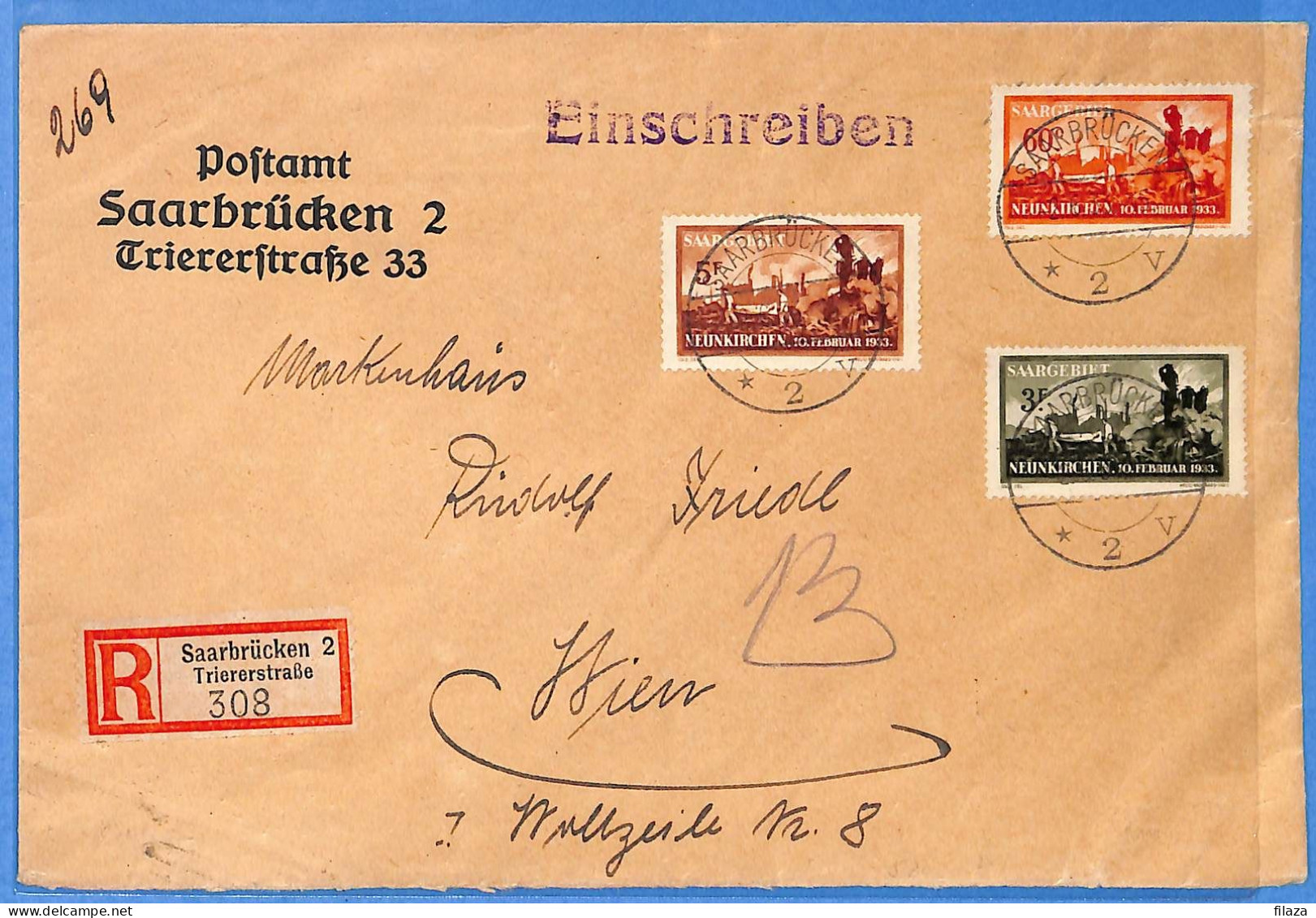 Saar - 1933 - Lettre Einschreiben De Saarbrücken - G30958 - Briefe U. Dokumente