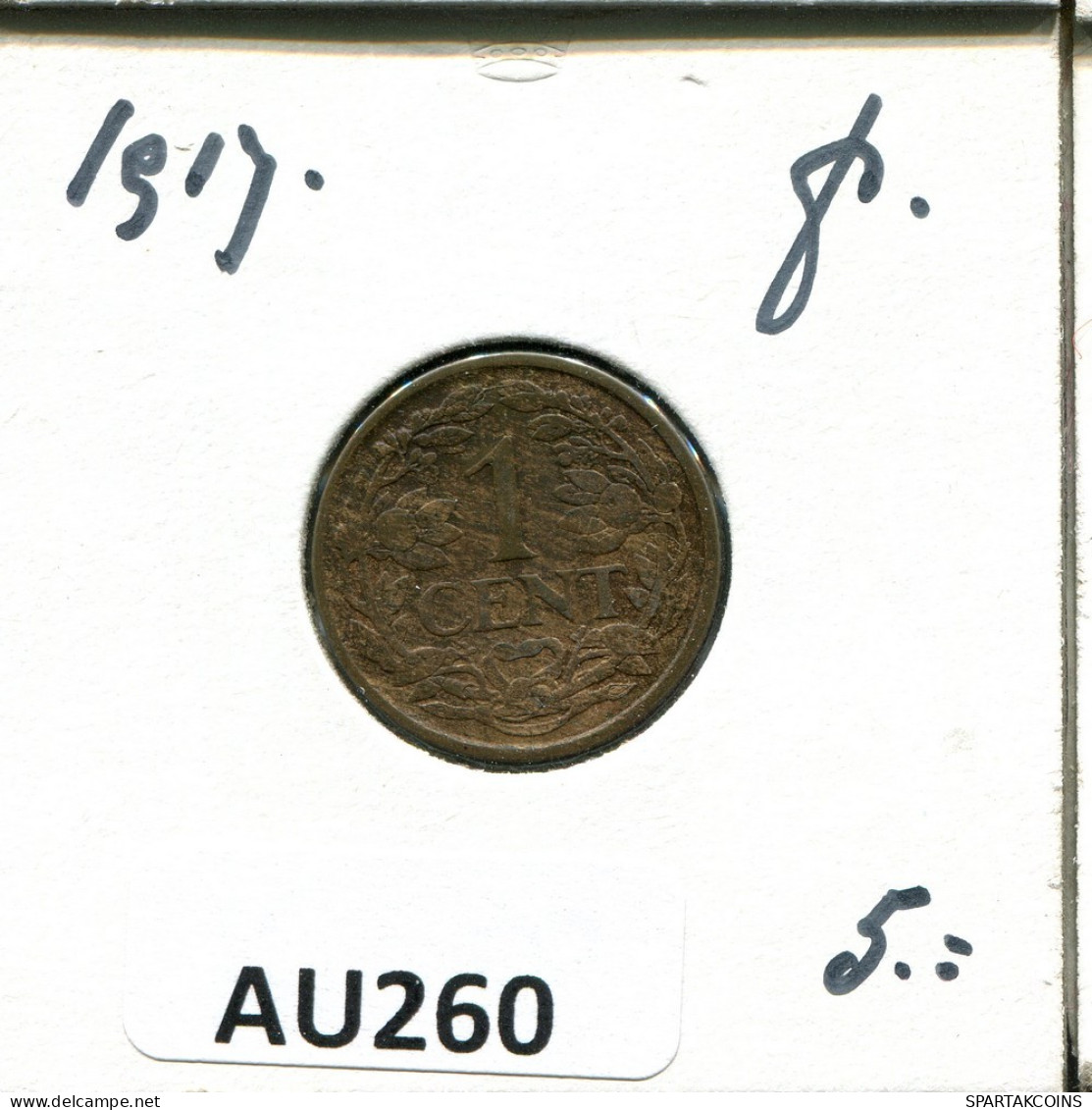 1 CENT 1917 NETHERLANDS Coin #AU260.U.A - 1 Cent