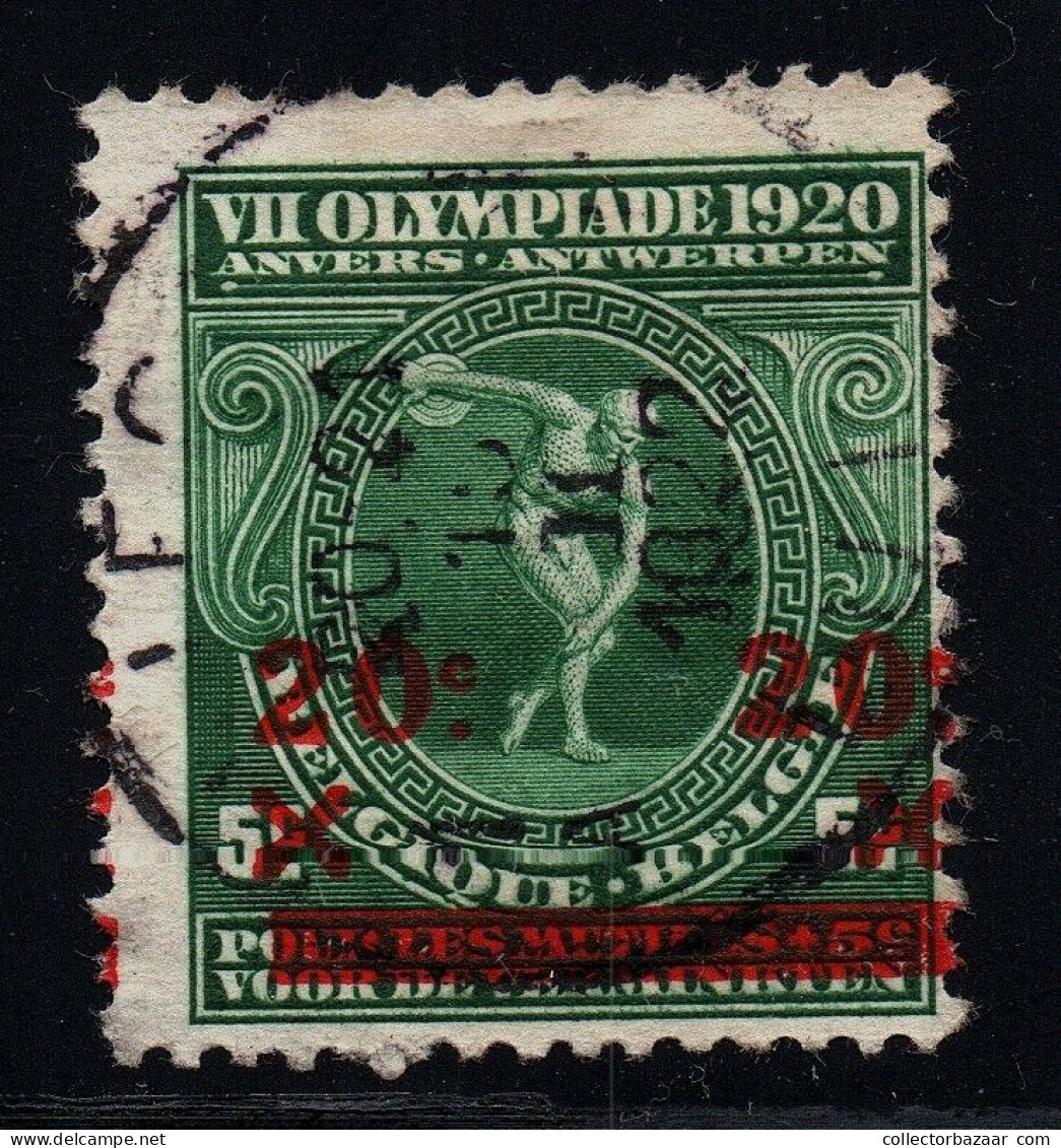 Belgium Very Displaced Overprint Defective Printing Error  Olympic Games 1920 Discobulus Greek Sculpture - 1901-1930