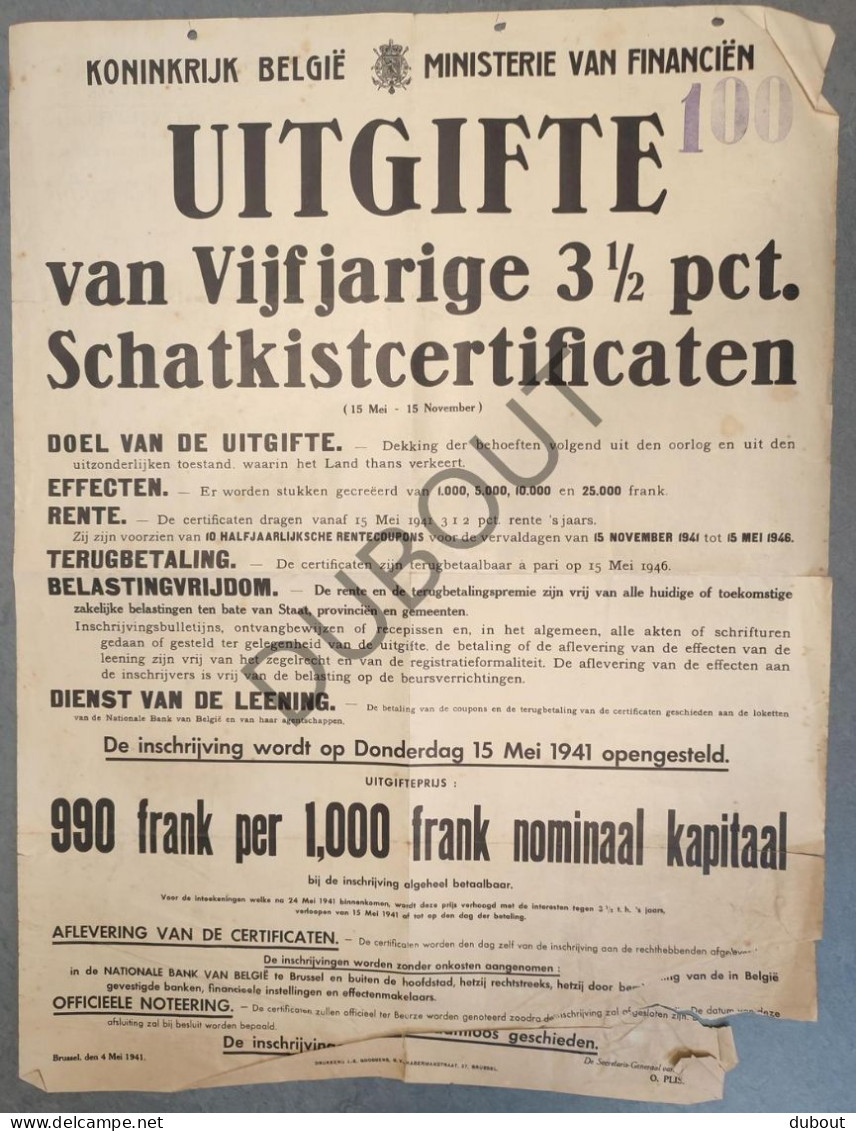 WOII - Affiche - 1941 Uitgifte Schatkistcertificaat   (P403) - Afiches