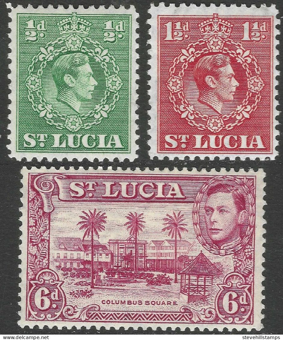 St Lucia. 1938-48 KGVI. 3 MH Values To 6d (½d, 1½d, 6d).  SG 128a Etc. M3144 - Ste Lucie (...-1978)