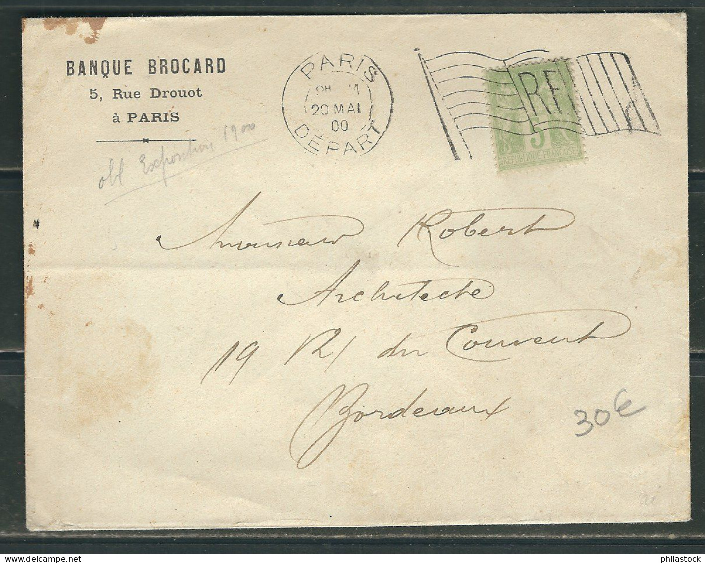 FRANCE 1900 N° 102 Obl. Drapeau S/Lettre Pour Bordeaux - 1898-1900 Sage (Type III)