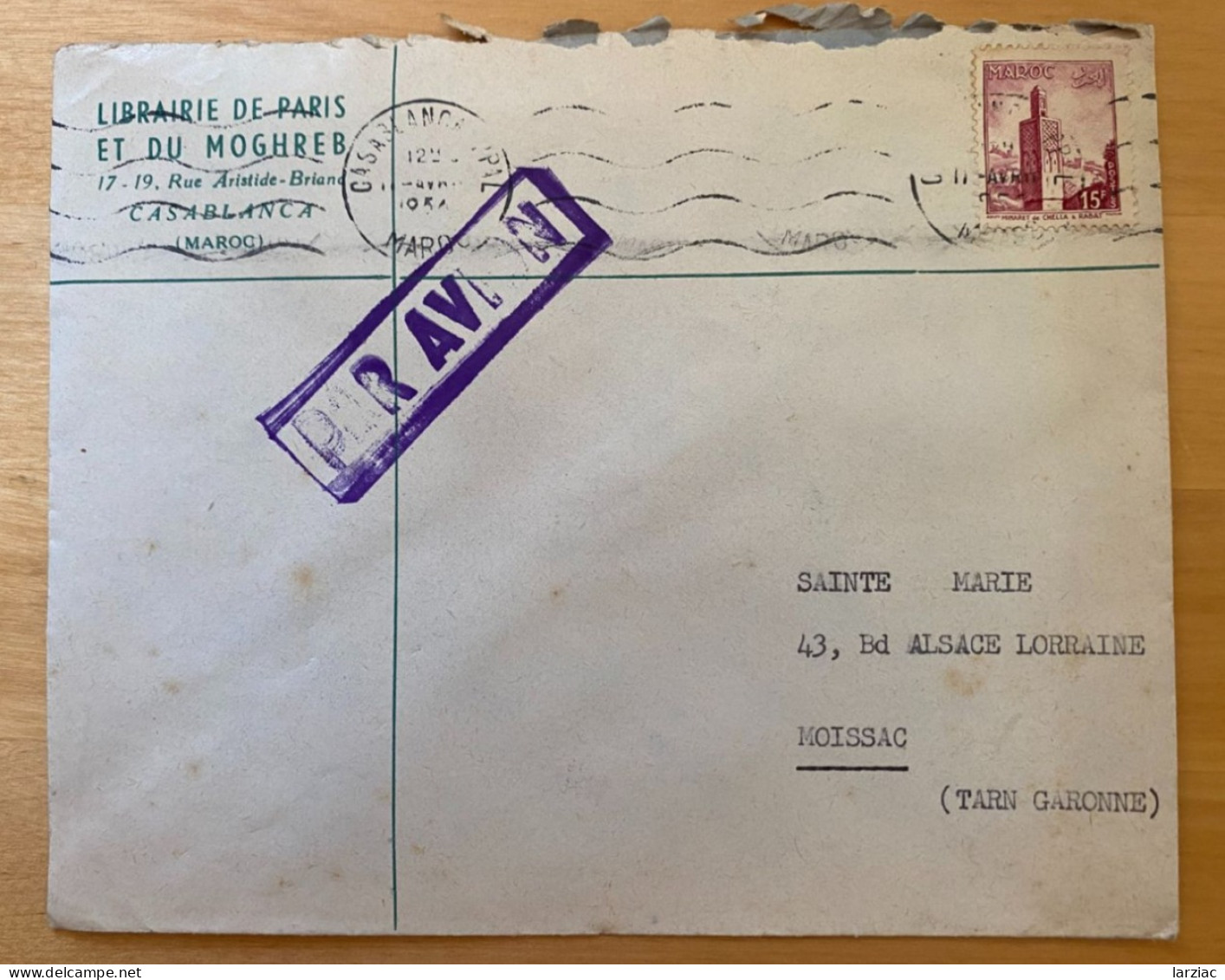 Enveloppe  Commerciale Librairie Maroc Affranchie Pour La France Oblitération Casablanca Principal 1956 - Morocco (1956-...)