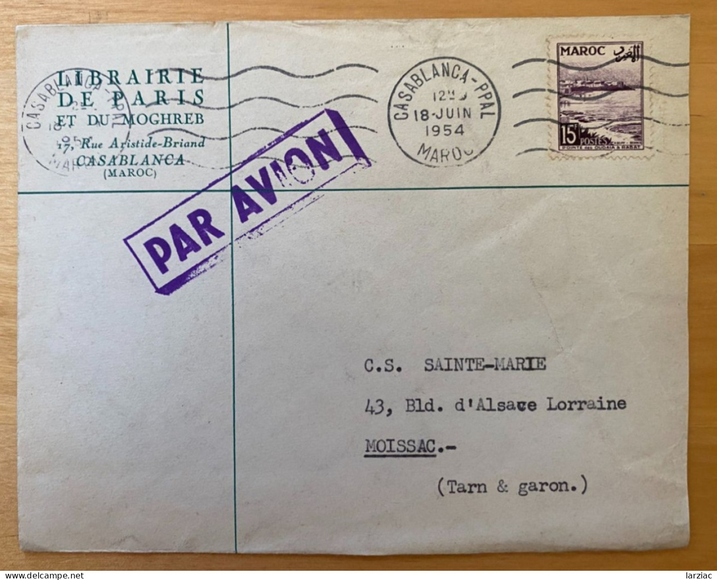 Enveloppe  Commerciale Librairie Maroc Affranchie Pour La France Oblitération Casablanca Principal 1954 - Marruecos (1956-...)