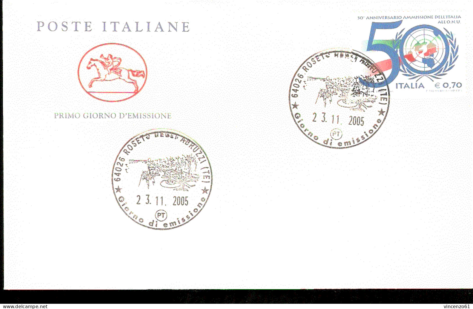 2005 ANNULLO FDC Cinquantenario Dell'ammissione Dell'Italia All'O.N.U. - ONU