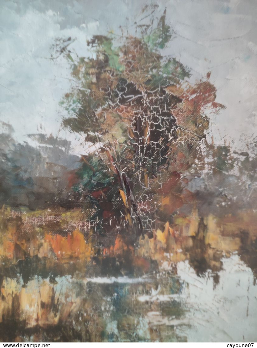 Claude MOURIER (1930- ) "L'étang de Verrières "huile sur toile post impressioniste