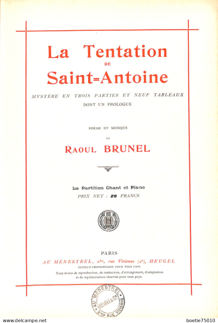 La Tentation De Saint Antoine. Mystère De R Brunel. Partition Ancienne, Couverture Illustrée - Partitions Musicales Anciennes