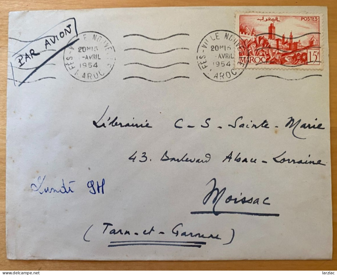 Enveloppe Maroc Affranchie Pour La France Oblitération Fès Ville Nouvelle 1954 - Maroc (1956-...)