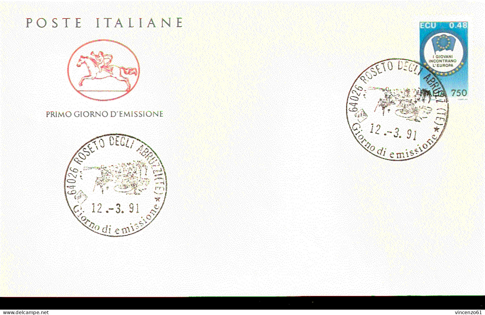 1991 BUSTA CON ANNULLO FDC  ``I Giovani Incontrano L'Europa’’. Valore In ECU E Lire. - Comunità Europea