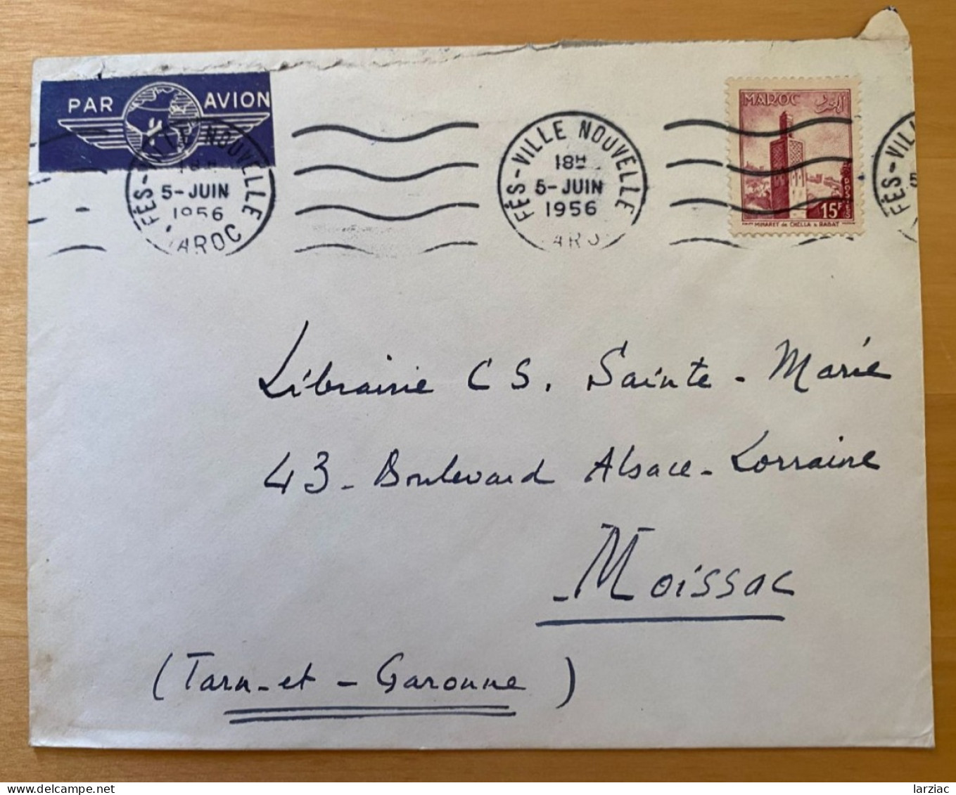 Enveloppe Maroc Affranchie Pour La France Oblitération Fès Ville Nouvelle 1956 - Maroc (1956-...)