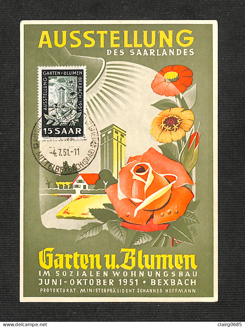 SARRE - SARR - Carte Maximum 1951 - AUSSTELLUNG DES SAARLANDES - Garten U. Blumen - Maximumkaarten