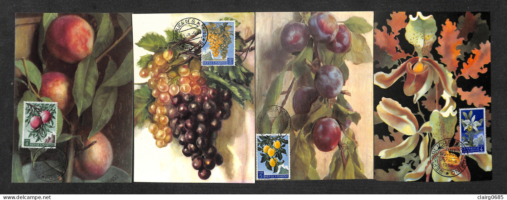 SAINT-MARIN - SAN MARINO - 4 Cartes MAXIMUM 1958 - Fruits - Autres & Non Classés