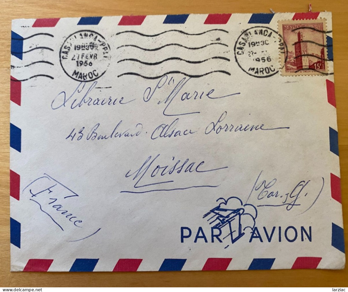 Enveloppe Maroc Affranchie Pour La France Oblitération Casablanca Principal 1956 - Morocco (1956-...)