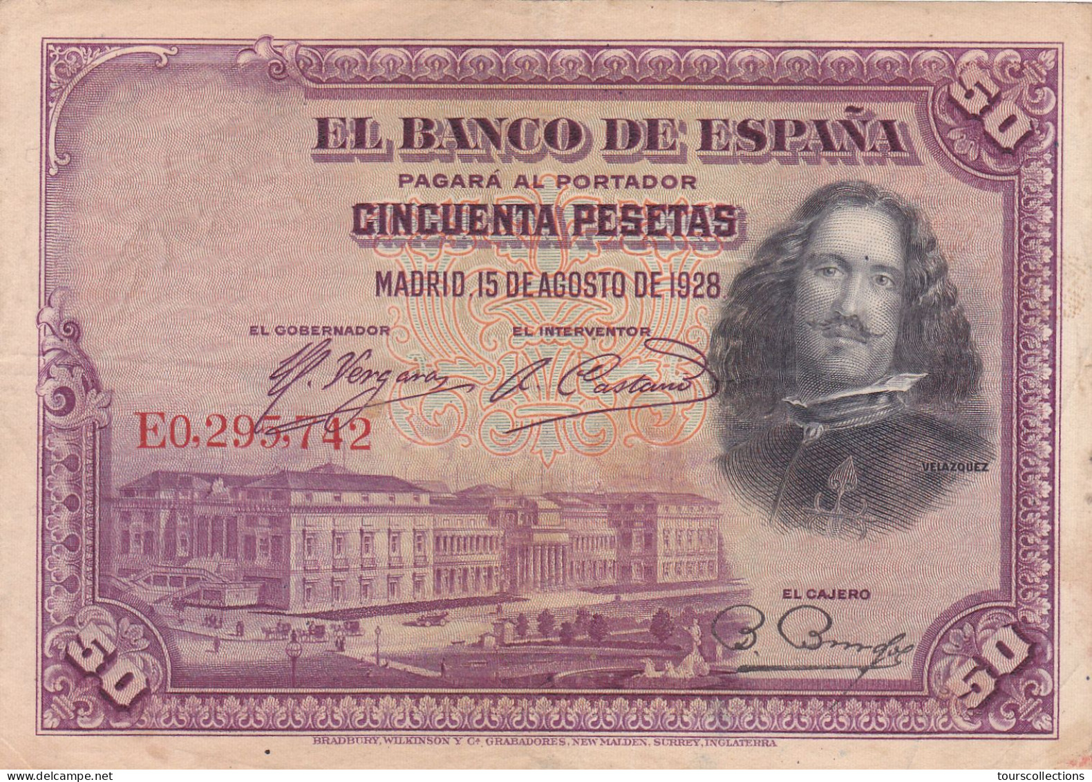 ESPAGNE - 50 PESETAS 1928 - VELAZQUEZ - N° Série E0295742 - 50 Pesetas