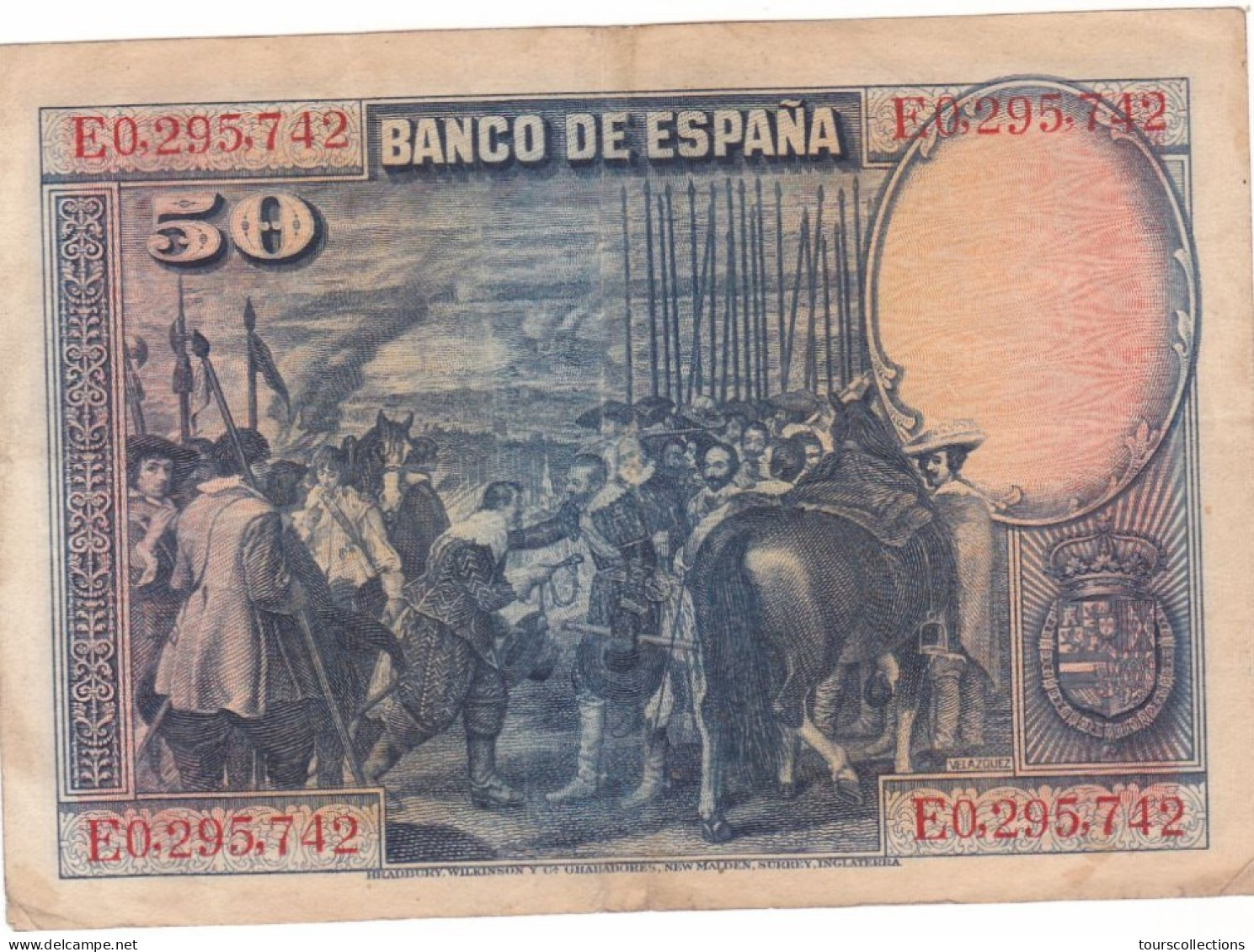 ESPAGNE - 50 PESETAS 1928 - VELAZQUEZ - N° Série E0295742 - 50 Pesetas