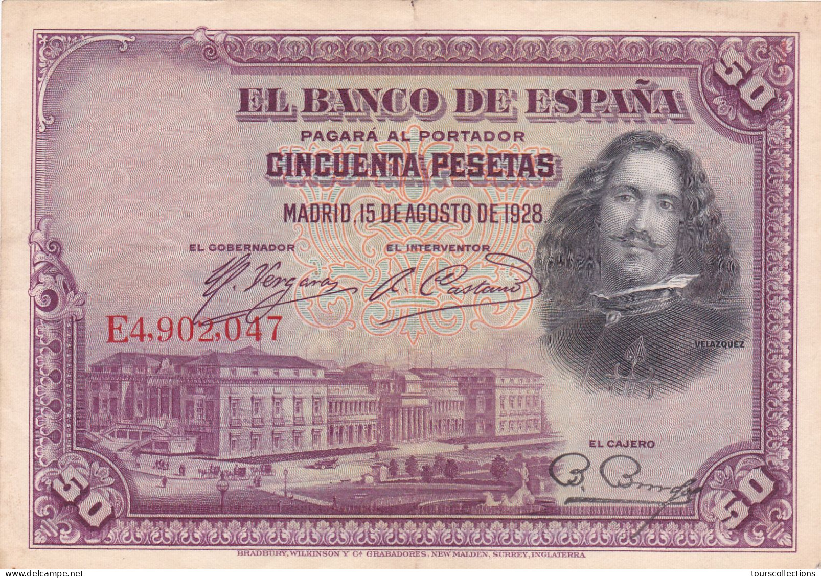 ESPAGNE - 50 PESETAS 1928 - VELAZQUEZ N° Série E4902047 - 50 Pesetas