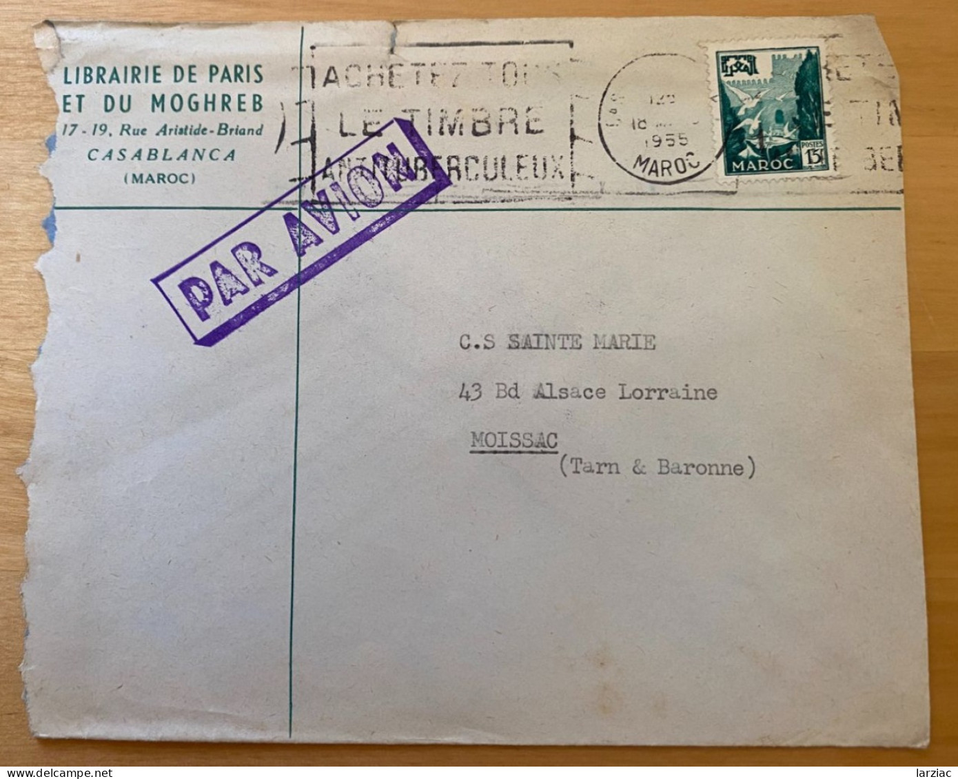 Enveloppe Commerciale Librairie Maroc Affranchie Pour La France Oblitération Casablanca Flamme 1955 - Marruecos (1956-...)