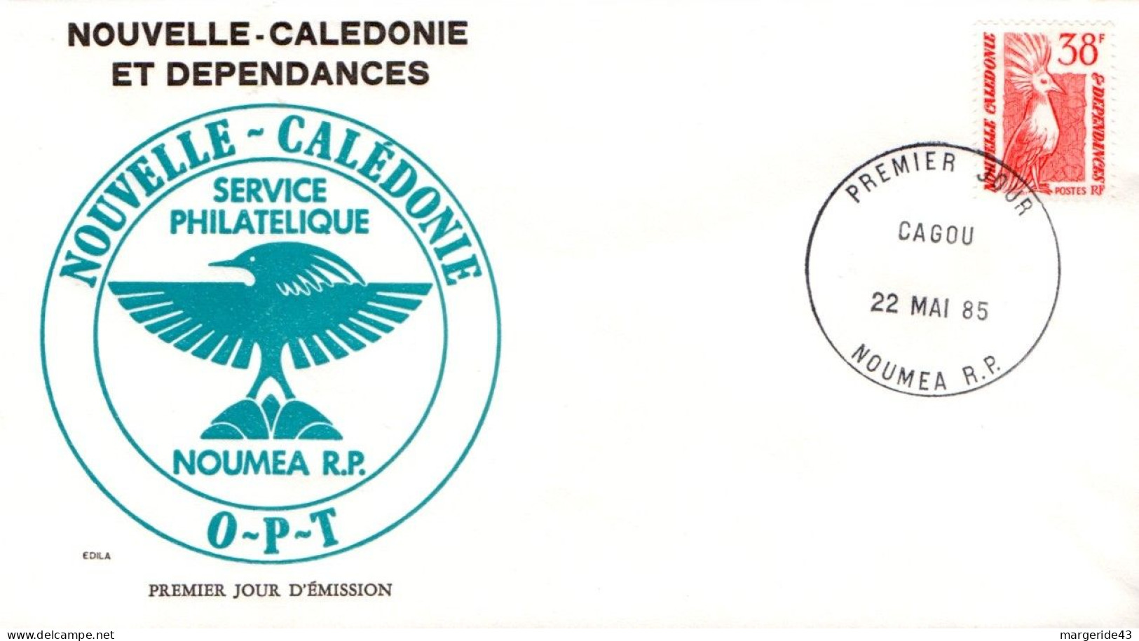 NOUVELLE CALEDONIE FDC 1985 CAGOU 38 F - FDC