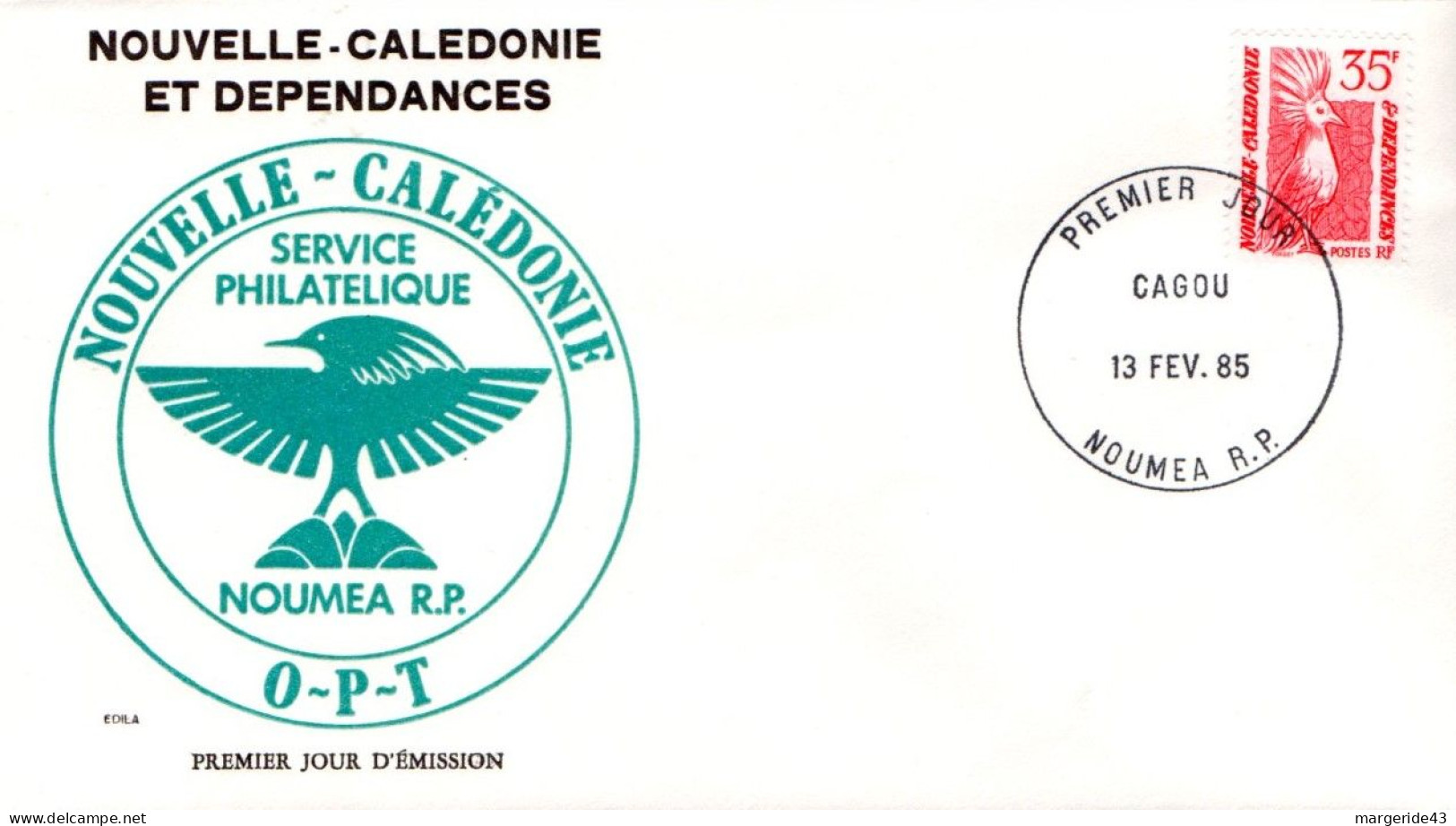 NOUVELLE CALEDONIE FDC 1985 CAGOU 35 F - FDC