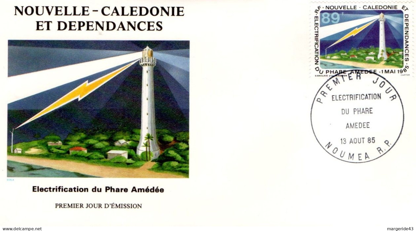 NOUVELLE CALEDONIE FDC 1985 ELECTRIFICATION PHARE AMEDEE - FDC