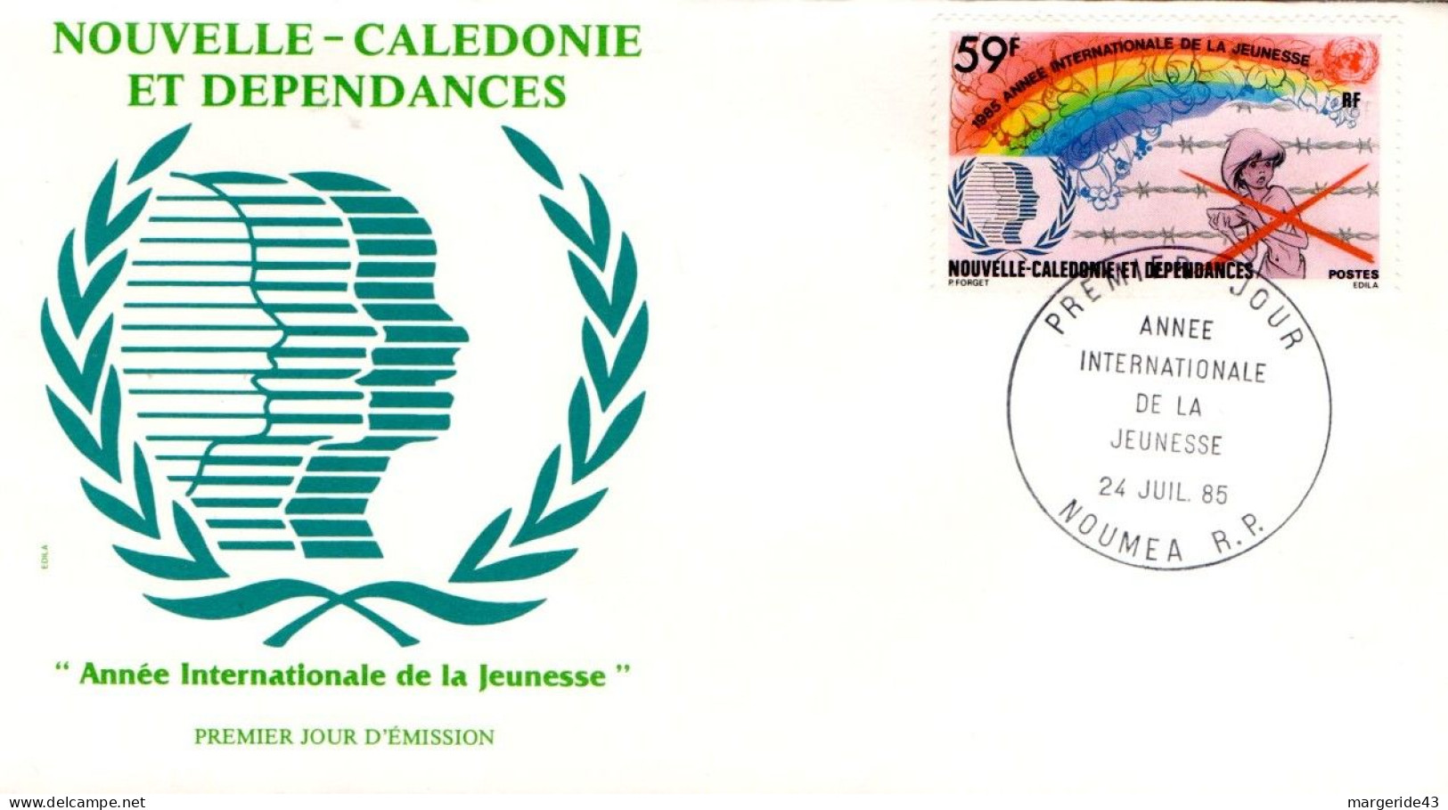 NOUVELLE CALEDONIE FDC 1985 ANNEE INTERNATIONALE JEUNESSE - FDC