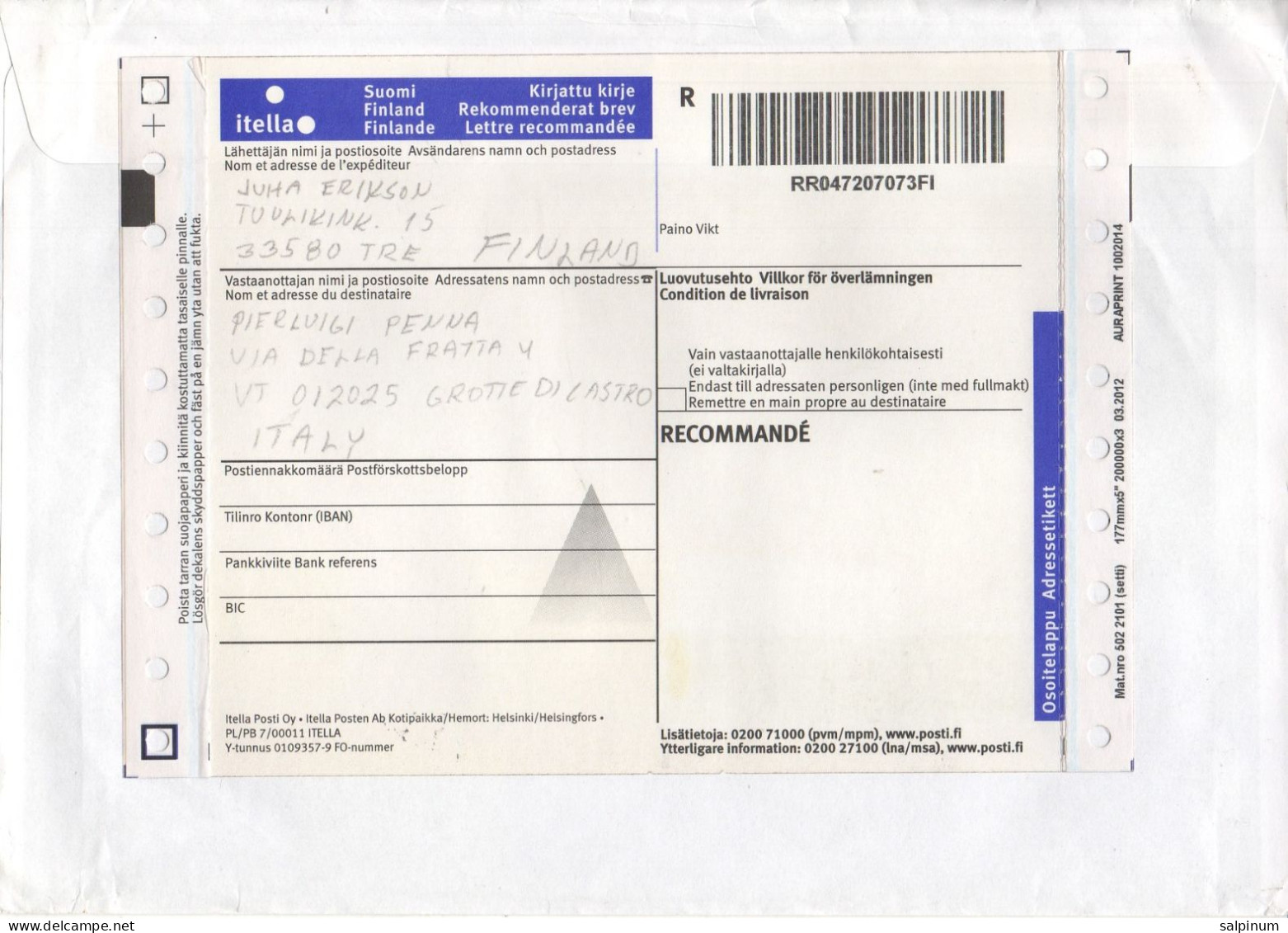 Philatelic Envelope With Stamps Sent From FINLAND To ITALY - Briefe U. Dokumente