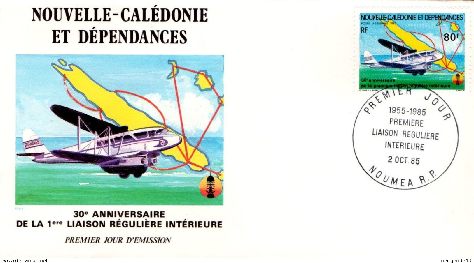 NOUVELLE CALEDONIE FDC 1985 1 Ere LIAISON REGULIERE INTERIEURE - FDC