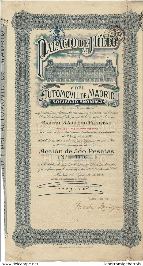 -Titre De 1922 - Palacio De Hielo Y Del Automovil De Madrid  - N° 7775 - Automobilismo