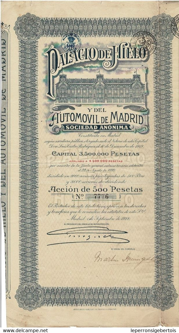 -Titre De 1922 - Palacio De Hielo Y Del Automovil De Madrid  - N° 7775 - Cars
