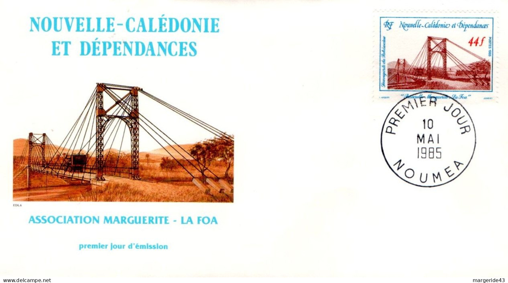 NOUVELLE CALEDONIE FDC 1985 PASSERELLE SUSPENDUE - FDC