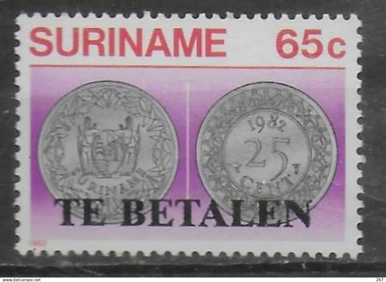 SURINAM  Taxe  N°  59 * *    Tir A L Arc Monnaie - Tir à L'Arc