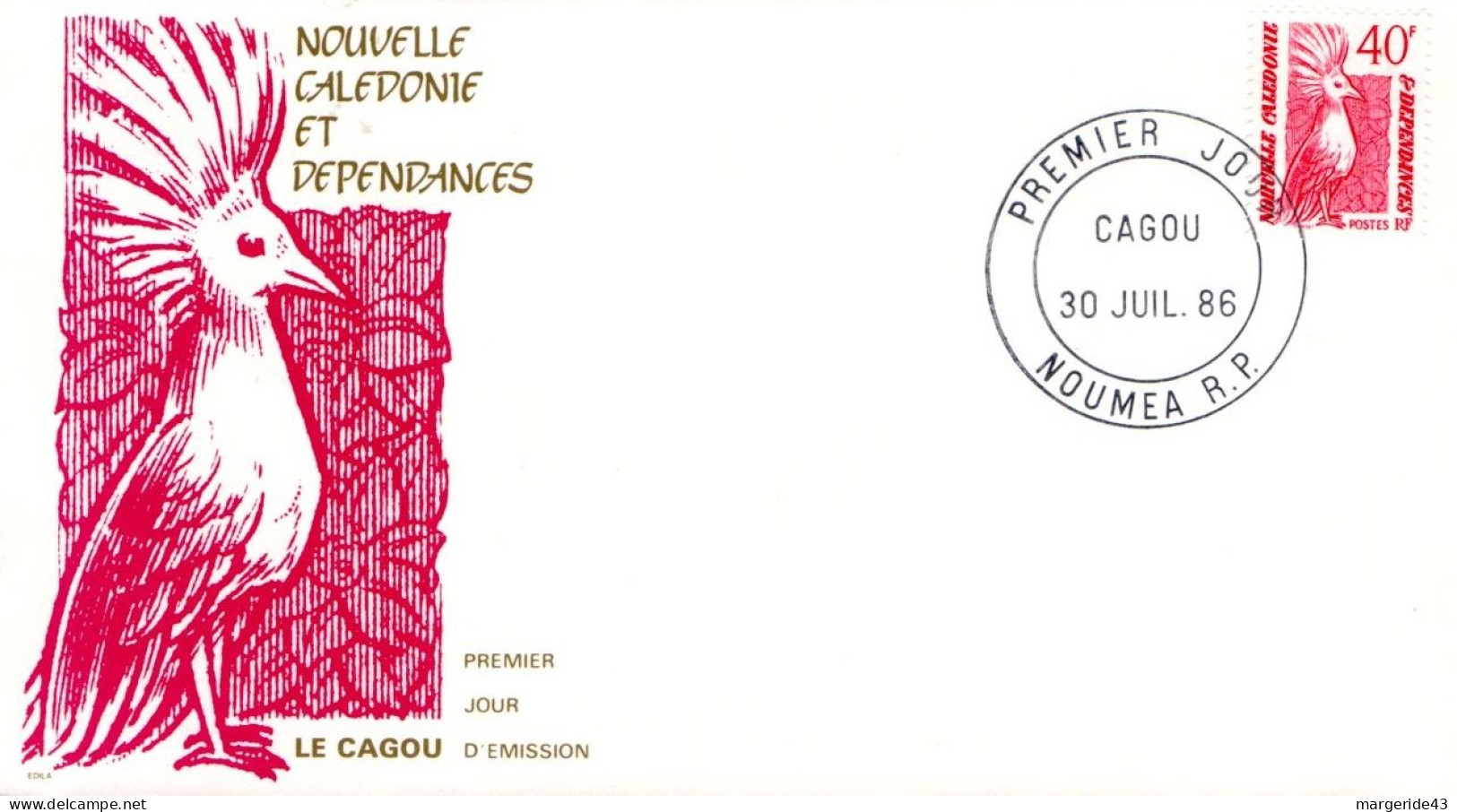 NOUVELLE CALEDONIE FDC 1986 CAGOU 40 F - FDC