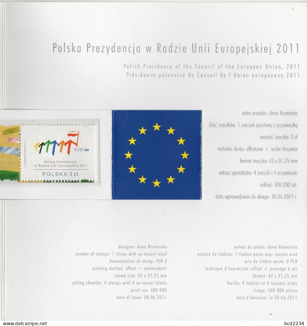 POLAND 2011 POLISH POST OFFICE LIMITED EDITION FOLDER: POLISH PRESIDENCY EU COUNCIL EUROPEAN UNION & STARS ENVELOPE - Briefe U. Dokumente