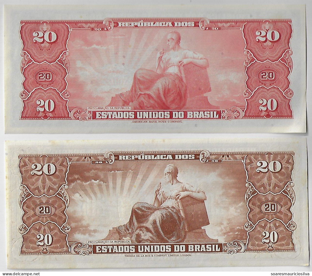 Brazil 2 Banknote Marshal Deodoro Da Fonseca 20 Cruzeiros Amato-22 Pick-186a 1961 UNC + Amato-88 Pick-178 1962 UNC - Brasile
