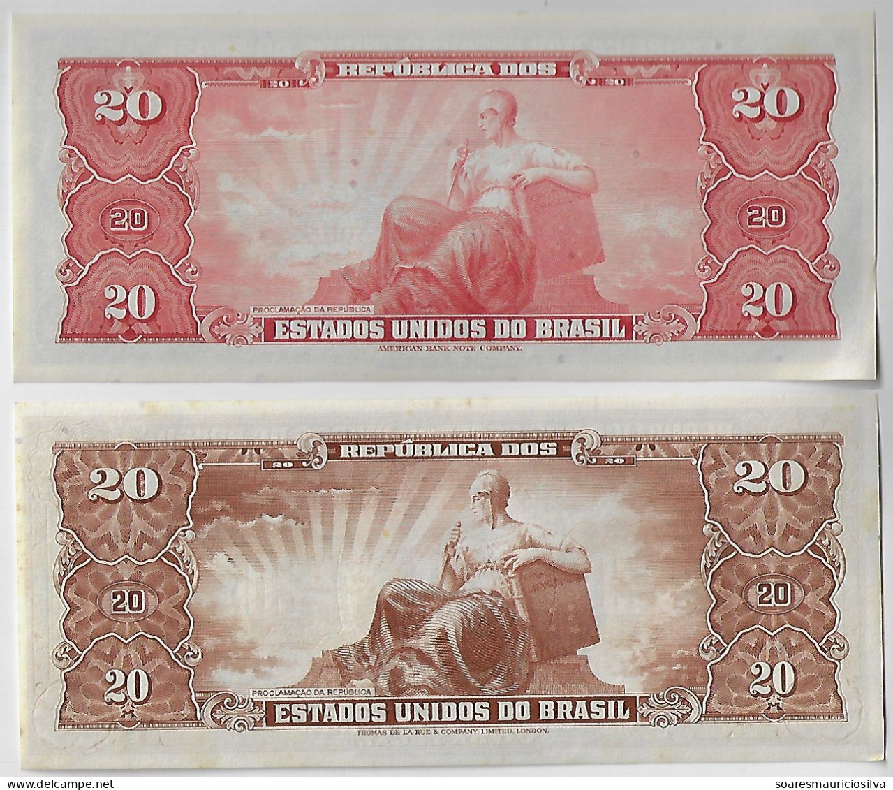 Brazil 2 Banknote Marshal Deodoro Da Fonseca 20 Cruzeiros Amato-22 Pick-186a 1961 UNC + Amato-88 Pick-178 1962 UNC - Brasilien